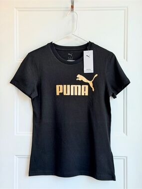 Puma Black Short Sleeve Tee with Gold Logo